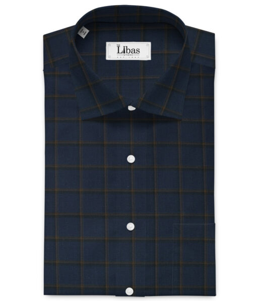 Canetti by Cadini Italy Men's Bamboo Checks 2.25 Meter Unstitched Shirting Fabric (Dark Royal Blue)