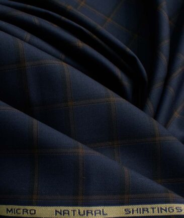 Canetti by Cadini Italy Men's Bamboo Checks 2.25 Meter Unstitched Shirting Fabric (Dark Royal Blue)