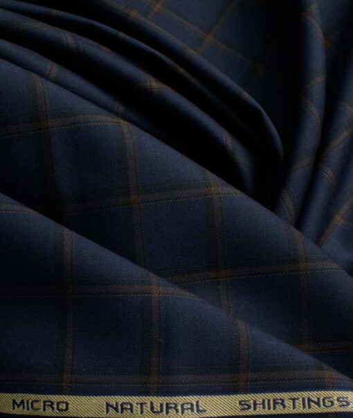 Canetti by Cadini Italy Men's Bamboo Checks 2.25 Meter Unstitched Shirting Fabric (Dark Royal Blue)