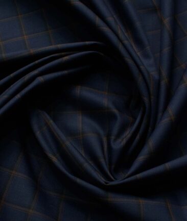 Canetti by Cadini Italy Men's Bamboo Checks 2.25 Meter Unstitched Shirting Fabric (Dark Royal Blue)