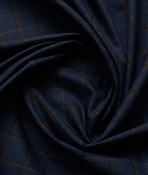 Canetti by Cadini Italy Men's Bamboo Checks 2.25 Meter Unstitched Shirting Fabric (Dark Royal Blue)