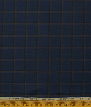 Canetti by Cadini Italy Men's Bamboo Checks 2.25 Meter Unstitched Shirting Fabric (Dark Royal Blue)