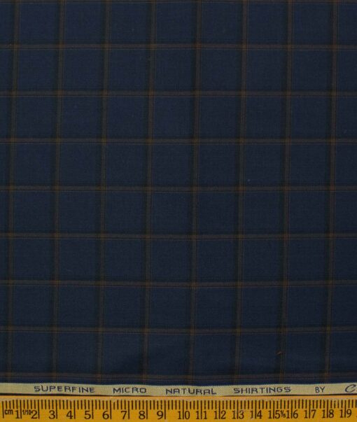 Canetti by Cadini Italy Men's Bamboo Checks 2.25 Meter Unstitched Shirting Fabric (Dark Royal Blue)