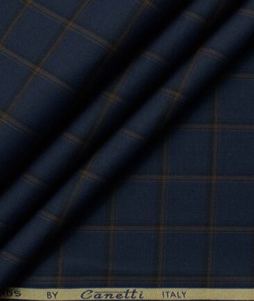 Canetti by Cadini Italy Men's Bamboo Checks 2.25 Meter Unstitched Shirting Fabric (Dark Royal Blue)