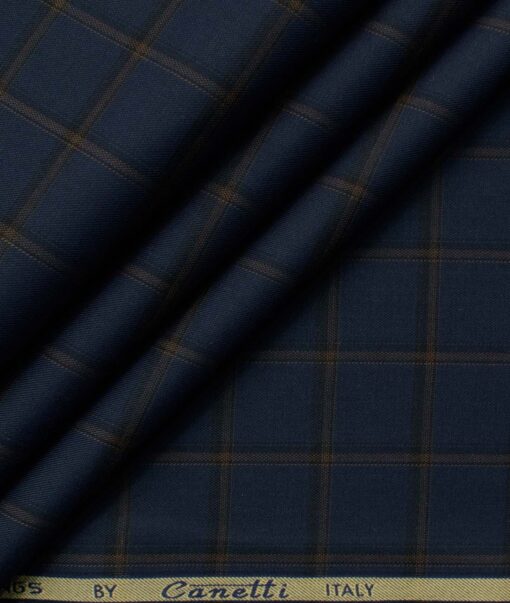 Canetti by Cadini Italy Men's Bamboo Checks 2.25 Meter Unstitched Shirting Fabric (Dark Royal Blue)