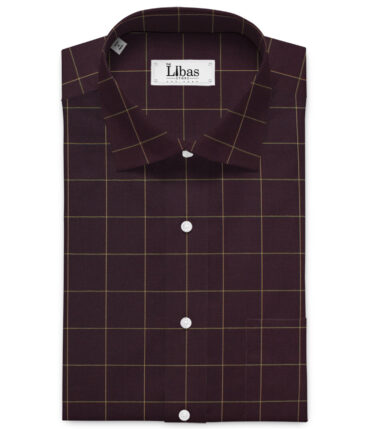 Canetti by Cadini Italy Men's Bamboo Checks 2.25 Meter Unstitched Shirting Fabric (Dark Wine)