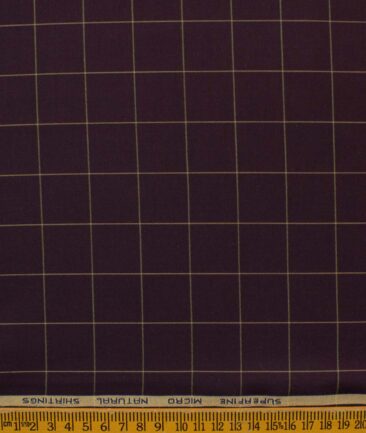 Canetti by Cadini Italy Men's Bamboo Checks 2.25 Meter Unstitched Shirting Fabric (Dark Wine)