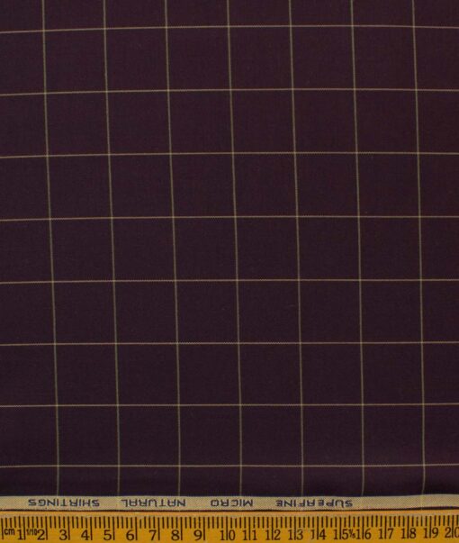 Canetti by Cadini Italy Men's Bamboo Checks 2.25 Meter Unstitched Shirting Fabric (Dark Wine)