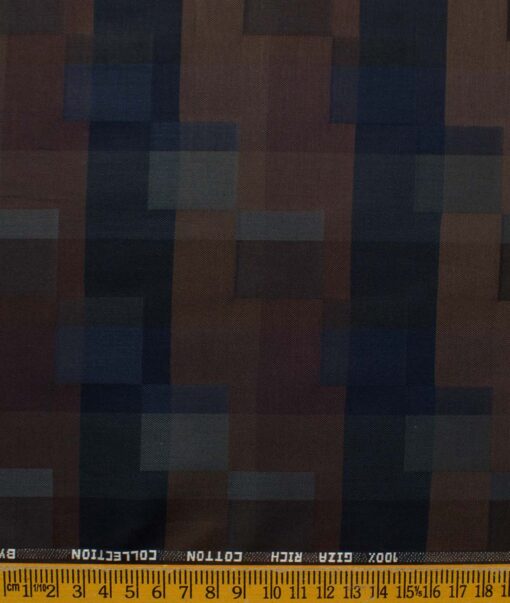 J.Hamsptead Men's Giza Cotton Self Design 2.25 Meter Unstitched Shirting Fabric (Brown & Blue)