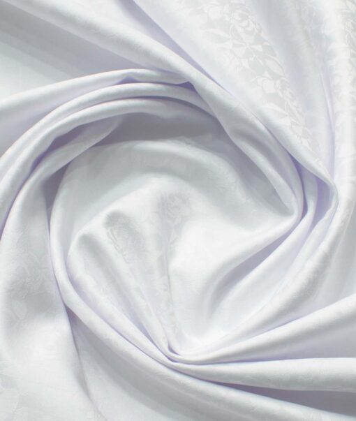 J.Hamsptead Men's Premium Cotton Self Design 2.25 Meter Unstitched Shirting Fabric (Arctic White)