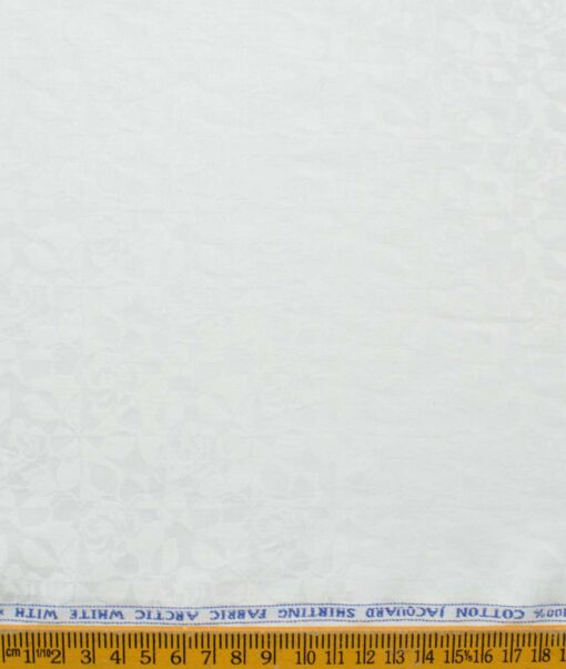 J.Hamsptead Men's Premium Cotton Self Design 2.25 Meter Unstitched Shirting Fabric (Arctic White)