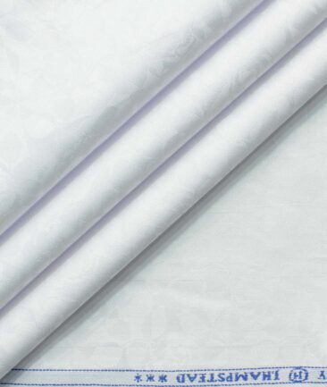 J.Hamsptead Men's Premium Cotton Self Design 2.25 Meter Unstitched Shirting Fabric (Arctic White)