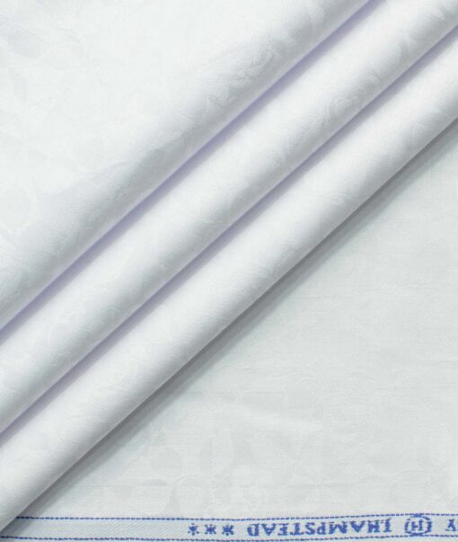 J.Hamsptead Men's Premium Cotton Self Design 2.25 Meter Unstitched Shirting Fabric (Arctic White)