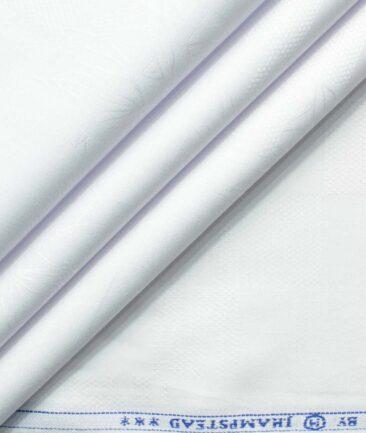J.Hamsptead Men's Premium Cotton Self Design 2.25 Meter Unstitched Shirting Fabric (Arctic White)
