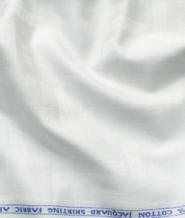 J.Hamsptead Men's Premium Cotton Self Design 2.25 Meter Unstitched Shirting Fabric (Arctic White)