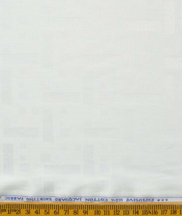 J.Hamsptead Men's Premium Cotton Self Design 2.25 Meter Unstitched Shirting Fabric (Arctic White)