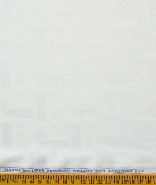 J.Hamsptead Men's Premium Cotton Self Design 2.25 Meter Unstitched Shirting Fabric (Arctic White)