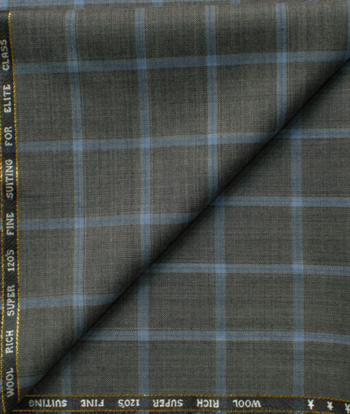 J.Hampstead Men's 60% Wool Super 120's Checks 1.30 Meter Unstitched Trouser Fabric (Grey)