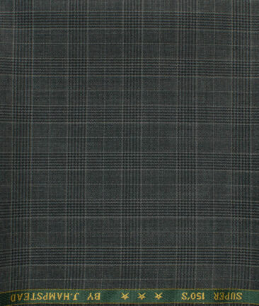 J.Hampstead Men's 60% Wool Super 150's Checks 1.30 Meter Unstitched Trouser Fabric (Dark Grey)