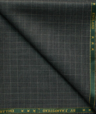 J.Hampstead Men's 60% Wool Super 150's Checks 1.30 Meter Unstitched Trouser Fabric (Dark Grey)
