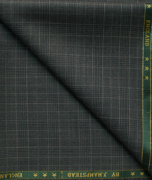 J.Hampstead Men's 60% Wool Super 150's Checks 1.30 Meter Unstitched Trouser Fabric (Dark Grey)