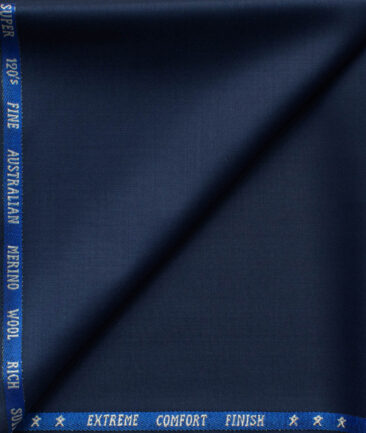 J.Hampstead Men's 60% Wool Super 120's Self Design 1.30 Meter Unstitched Trouser Fabric (Dark Royal Blue)