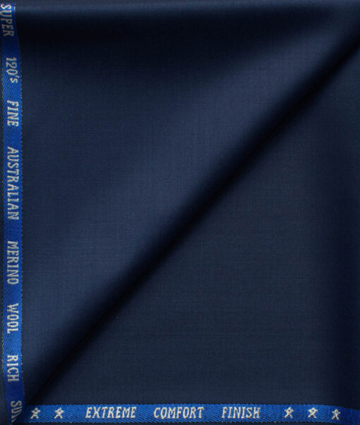 J.Hampstead Men's 60% Wool Super 120's Self Design 1.30 Meter Unstitched Trouser Fabric (Dark Royal Blue)