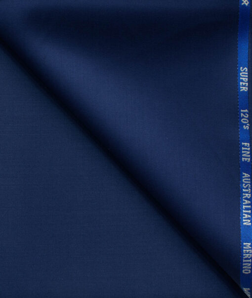 J.Hampstead Men's 60% Wool Super 120's Solids 1.30 Meter Unstitched Trouser Fabric (Royal Blue)