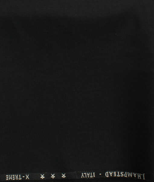 J.Hampstead Men's 60% Wool Super 120's Solids 1.30 Meter Unstitched Trouser Fabric (Jet Black)