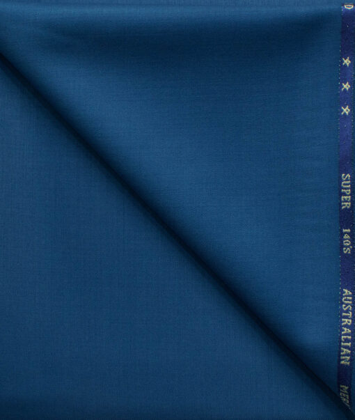 J.Hampstead Men's 60% Wool Super 140's Solids 1.30 Meter Unstitched Trouser Fabric (Yale Blue)