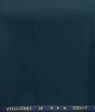 J.Hampstead Men's 60% Wool Super 140's Checks 1.30 Meter Unstitched Trouser Fabric (Dianne Blue)