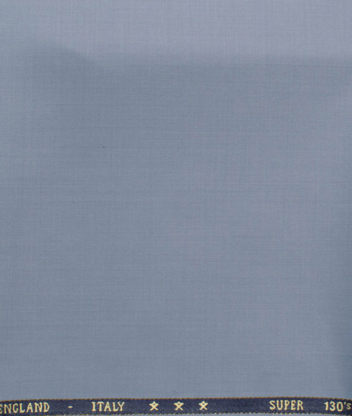 J.Hampstead Men's 60% Wool Super 130's Solids 1.30 Meter Unstitched Trouser Fabric (Faded Blue)