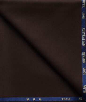 J.Hampstead Men's 60% Wool Super 140's Solids 1.30 Meter Unstitched Trouser Fabric (Chocolate Brown)