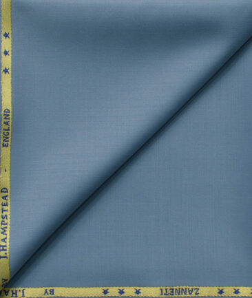 J.Hampstead Men's 60% Wool Super 140's Solids 1.30 Meter Unstitched Trouser Fabric (Faded Blue)