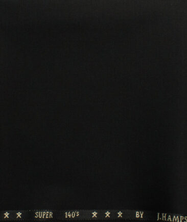 J.Hampstead Men's 60% Wool Super 140's Solids 1.30 Meter Unstitched Trouser Fabric (Black)