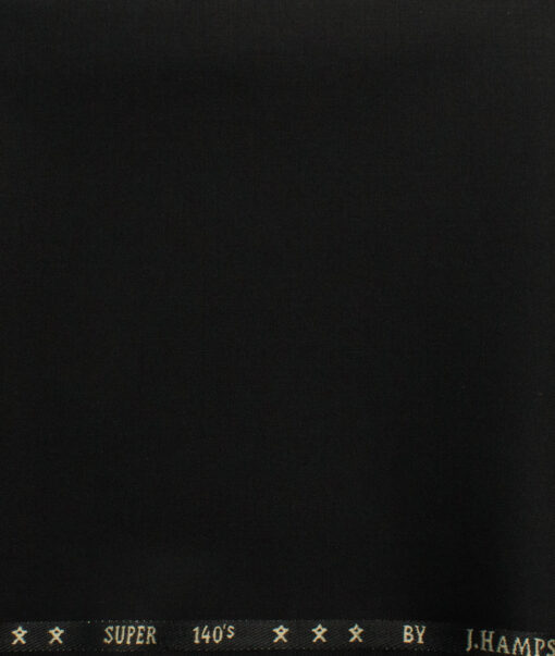 J.Hampstead Men's 60% Wool Super 140's Solids 1.30 Meter Unstitched Trouser Fabric (Black)