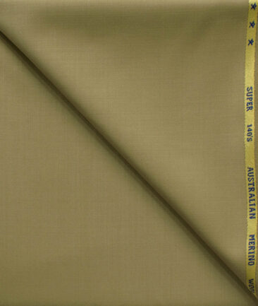 J.Hampstead Men's 60% Wool Super 140's Solids 1.30 Meter Unstitched Trouser Fabric (Khakhi Brown)