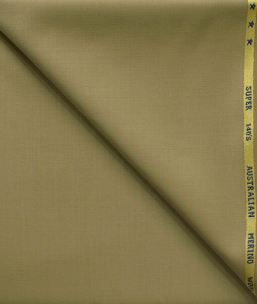 J.Hampstead Men's 60% Wool Super 140's Solids 1.30 Meter Unstitched Trouser Fabric (Khakhi Brown)