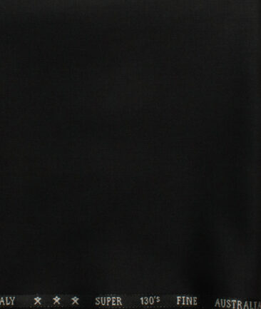 J.Hampstead Men's 60% Wool Super 140's Solids 1.30 Meter Unstitched Trouser Fabric (Black)