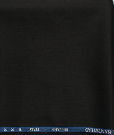 J.Hampstead Men's 60% Wool Super 140's Solids 1.30 Meter Unstitched Trouser Fabric (Black)