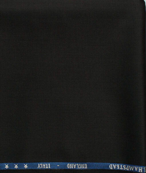 J.Hampstead Men's 60% Wool Super 140's Solids 1.30 Meter Unstitched Trouser Fabric (Black)