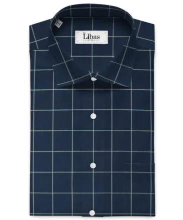 Luthai Men's Giza Cotton Checks 2.25 Meter Unstitched Shirting Fabric (Dark Royal Blue)