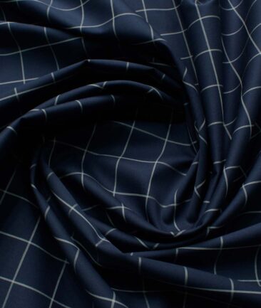 Luthai Men's Giza Cotton Checks 2.25 Meter Unstitched Shirting Fabric (Dark Royal Blue)