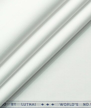 Luthai Men's Luxury Cotton Striped 2.25 Meter Unstitched Shirting Fabric (White)