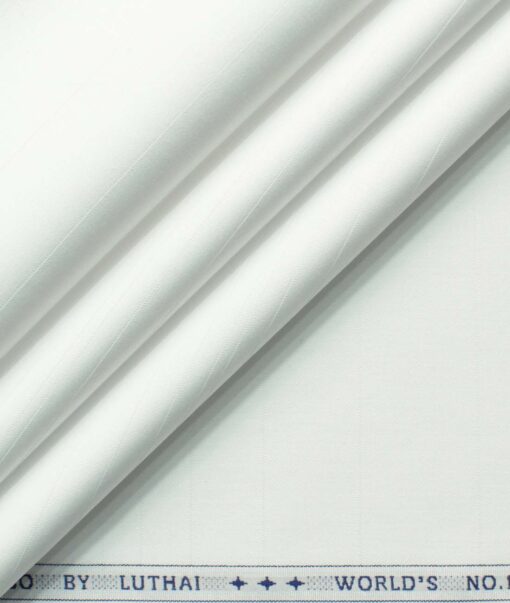 Luthai Men's Luxury Cotton Striped 2.25 Meter Unstitched Shirting Fabric (White)
