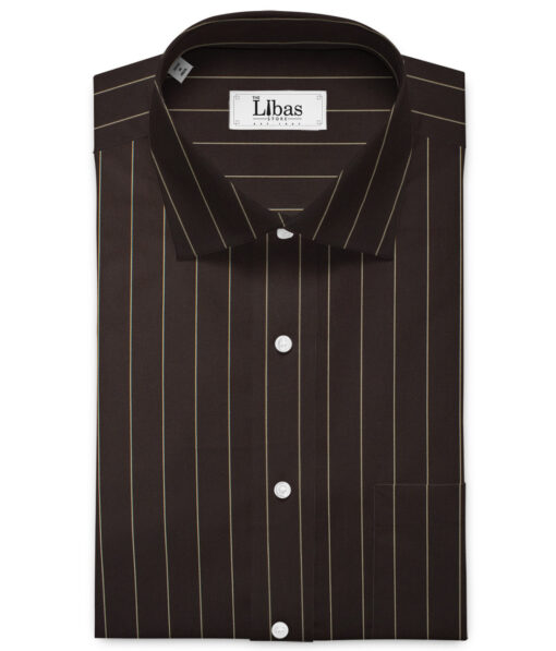 Luthai Men's Supima Cotton Striped 2.25 Meter Unstitched Shirting Fabric (Dark Brown)