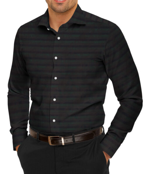 Luthai Men's Supima Cotton Striped 2.25 Meter Unstitched Shirting Fabric (Dark Green)
