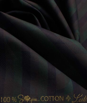 Luthai Men's Supima Cotton Striped 2.25 Meter Unstitched Shirting Fabric (Dark Green)