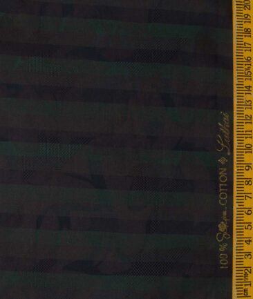 Luthai Men's Supima Cotton Striped 2.25 Meter Unstitched Shirting Fabric (Dark Green)