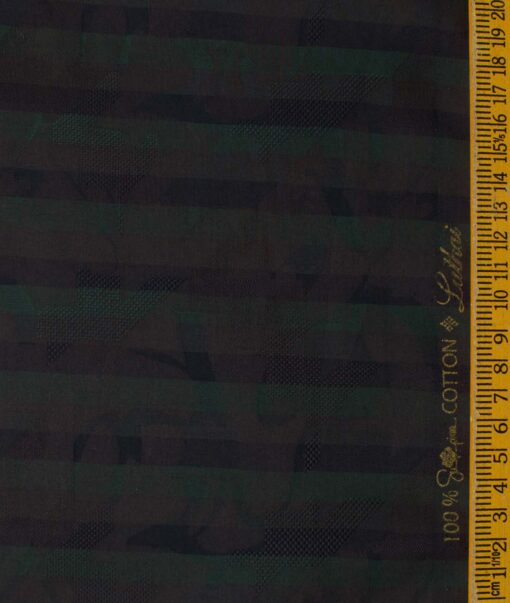 Luthai Men's Supima Cotton Striped 2.25 Meter Unstitched Shirting Fabric (Dark Green)